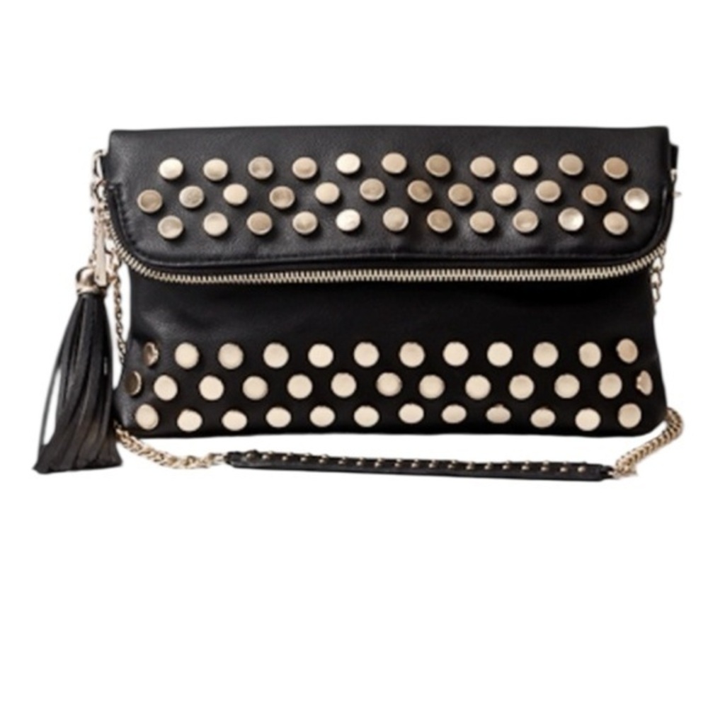 Black vegan leather clutch and crossbody bag